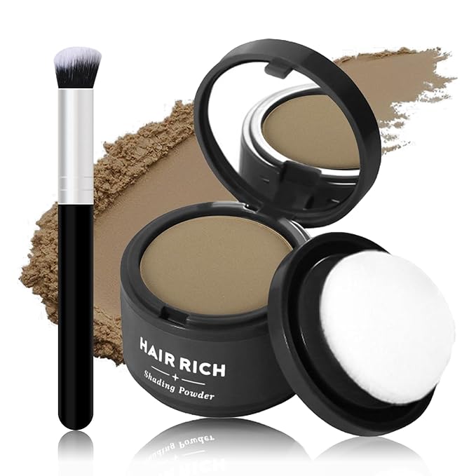 Hairline Powder with Brush Set, Root Touch Up Hair Color for Thinning and Gray Hair Coverage, Waterproof and Sweatproof Hairs Loss and Bald Spot Concealer for Men and Women-Light Coffee