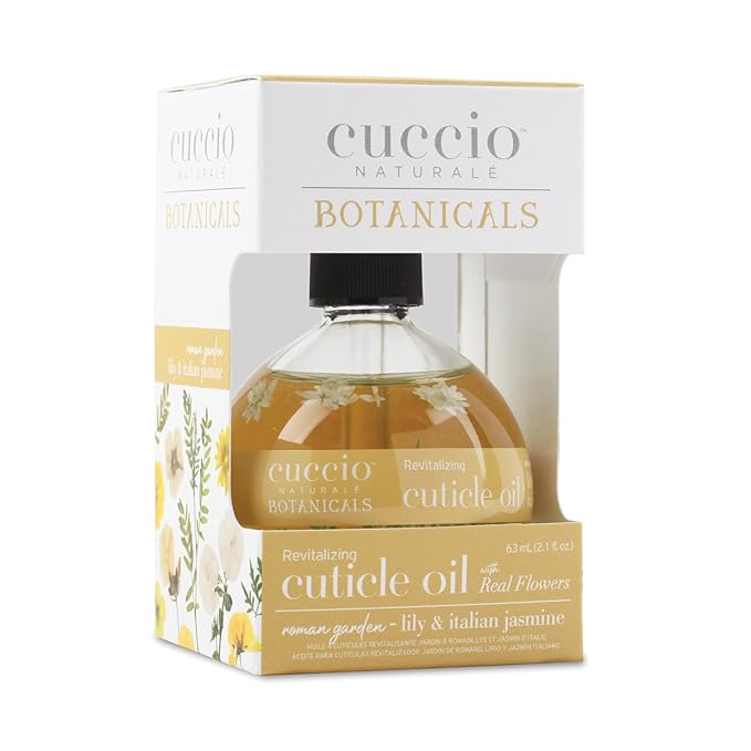 Cuccio Botanicals Revitalizing Cuticle Oil – Roman Garden (Lily & Italian Jasmine Scent) – Infused with Real Flowers & Natural Oils for Deep Hydration, Non-Greasy Spa Experience, 2.1 oz