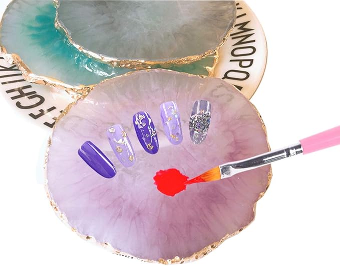 JASSINS Resin Nail Art Palette,Nail Art Painting Mixed Color Palette Gold Edge Nail Gel Color Makeup Display Board (Blue)