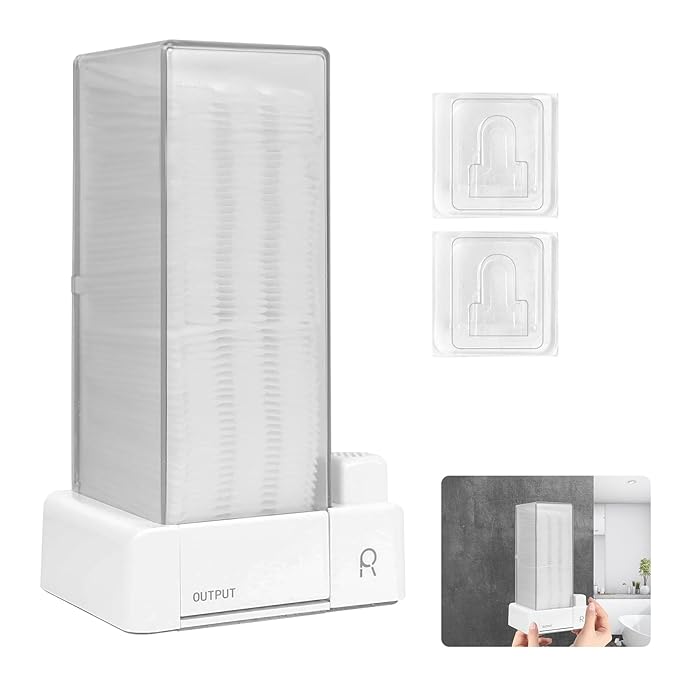 Automatic Cotton Pad Holder, Square Press Out Cosmetic Cotton Makeup Removers Pad Holder, Makeup Cotton Organizer Container Dispenser Storage Display Rack(Grey)
