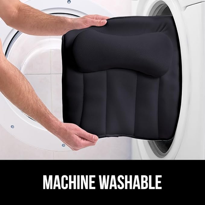 GORILLA GRIP Bath Pillow for Tub, Strong Suction Cups, Headrest with Mesh FlexComfort Technology, Neck, Head and Back Support, Luxury Machine Wash Bathtub Pillows, Spa Essential Accessories, Black