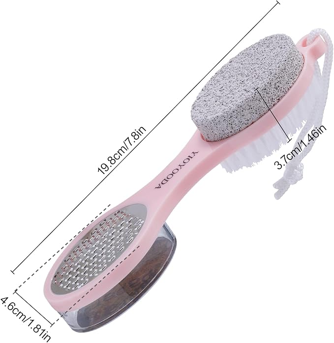 Foot Scrubber Brush with Pumice Stone for Feet 5-in-1, 2Pcs Foot File Callus Remover, Stainless Steel Feet Scraper, Cleaning Brush & Sand Paper Debris Catcher, Multi Purpose Home Foot Care, Pink White