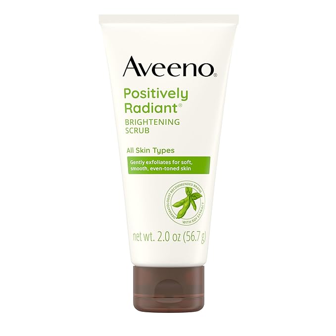 Aveeno Positively Radiant Skin Brightening Exfoliating Daily Facial Scrub, Moisture-Rich Soy Extract, helps improve skin tone & texture, Oil-& Soap-Free, Hypoallergenic, Travel Size, 2 oz (Pack of 6)