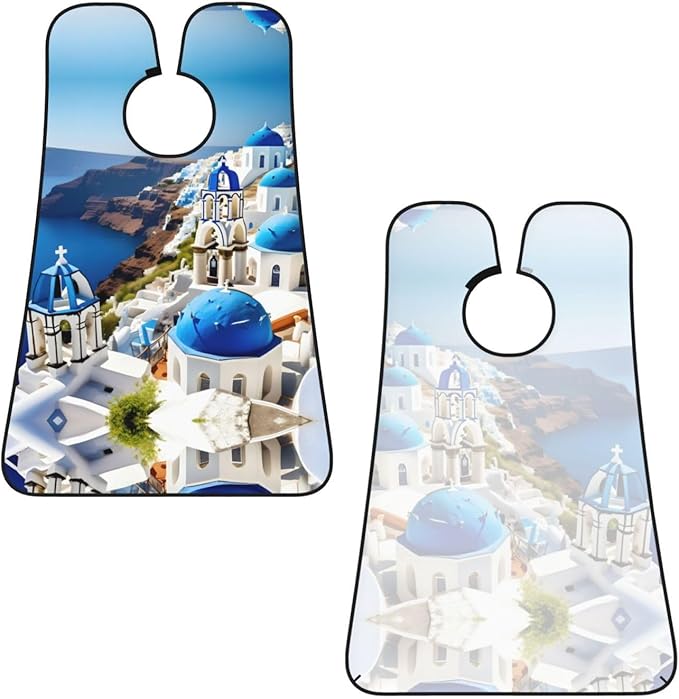 Greek Island Sea View Print Beard Bib Apron For Men, Beard Hair Catcher For Men Shaving Trimming,Beard Cape Cloth