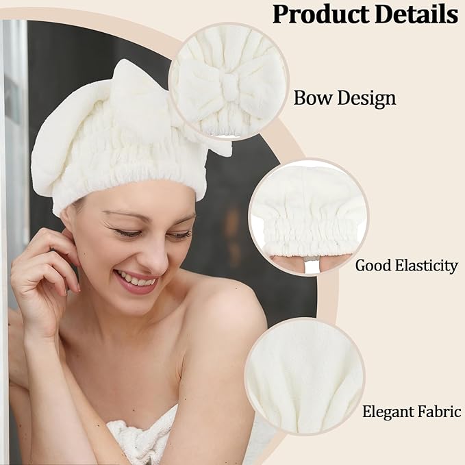 2PCS Microfiber Hair Drying Caps Hair Towel Cap Extra Soft and Ultra Absorbent Fast-Drying Hair Turban Wraps Gift for Women and Girls(Grey and White)