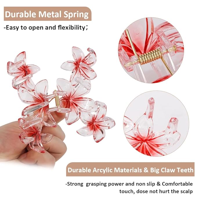 Ahoney 6PCS Flower Claw Clips Cute Hair Clips for Women Strong Hold Arcylic Nonslip Hawaiian Flower Hair Clips Beach Hair Accessories for Women Girls Holiday Gifts (Jelly)