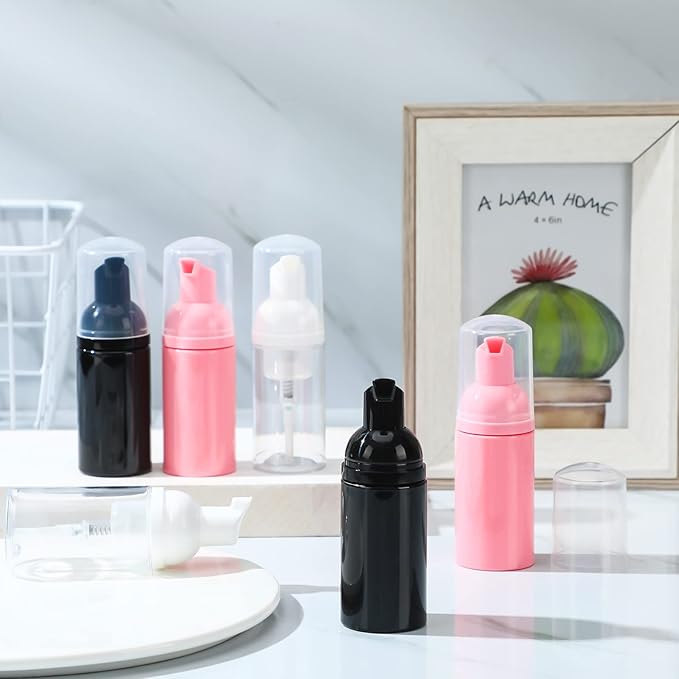 24 Pcs Foam Pump Bottles 1 Oz/ 30 ml Plastic Mini Empty Dispenser Travel Soap Foaming Bottles for Refillable Hand Sanitizer Lash Shampoo(White, Pink, Black)