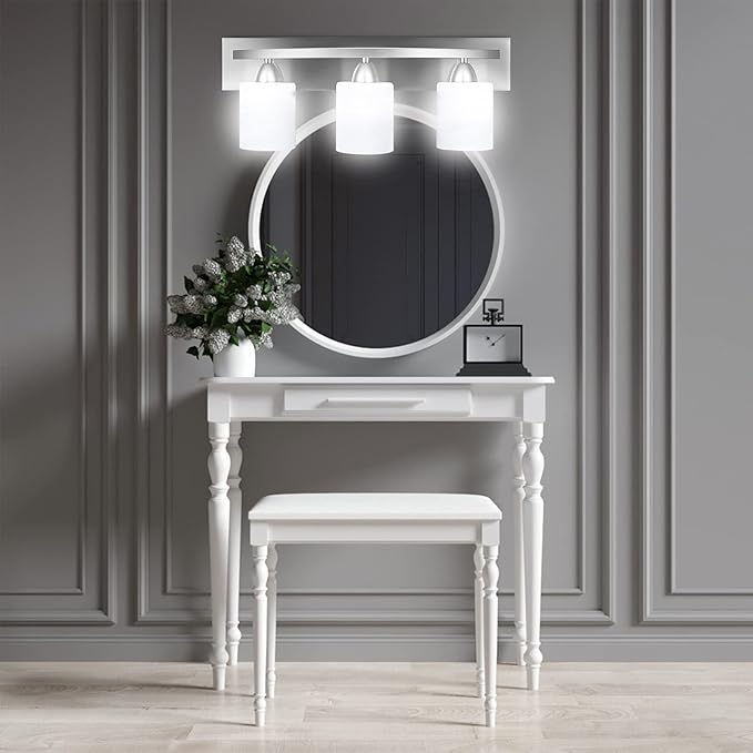 PARTPHONER - Bathroom Vanity Light Fixture - Over Mirror - Modern Glass Shade - Brushed Nickel, E26 Base, 3-Light