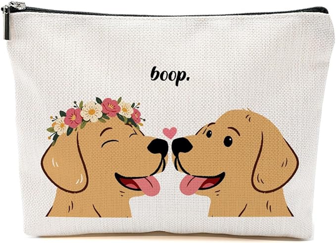 Cute Makeup Bag, Love Gifts for Her, Golden Retriever Gifts for Women Girlfriend Wife, Valentines Gift, Golden Retriever Canvas Cosmetic Small Makeup Bag Zipper Pouch Travel Toiletry Bags