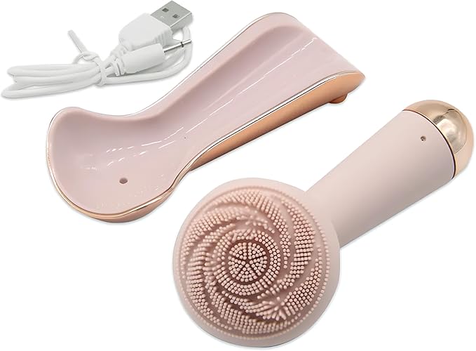 Sonic Facial Cleansing Brush, 4 Rejuvenating Settings, Waterproof Silicone Head, Pink
