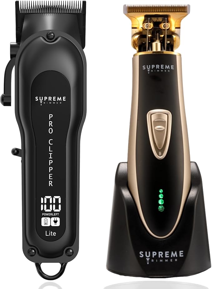 Supreme Trimmer 2-in-1 Pro Clipper Lite & T-Shaper Combo | Professional ST5210 Beard Trimmer STC5000 Hair Clipper Barber Kit | Gold
