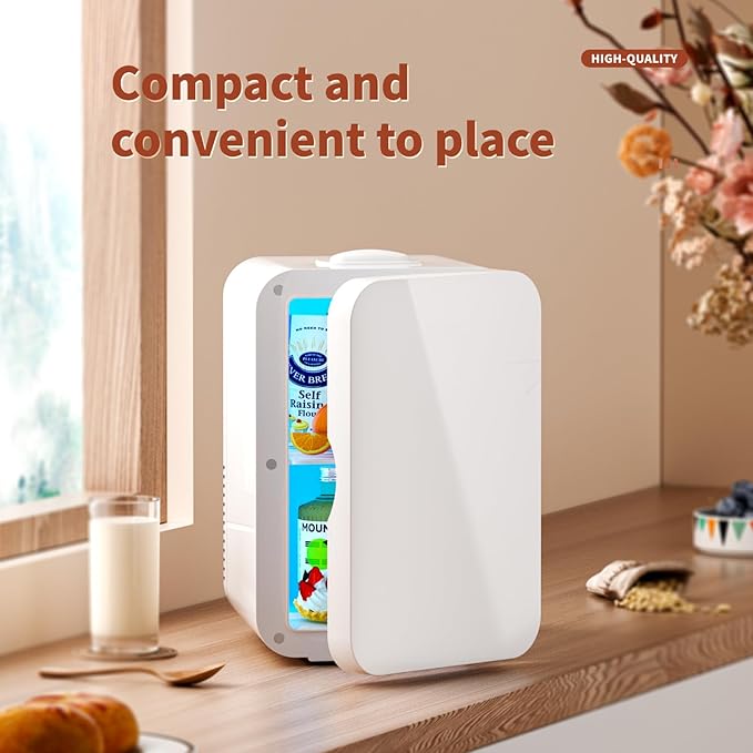 8L Portable Mini Fridge Cool and Warm Dual Function Compact Refrigerator 0-10°C Cooling Up to 65°C Heating Ultra Quiet 28dB AC DC Power for Skincare Drinks Snacks Home Dorm Car Use