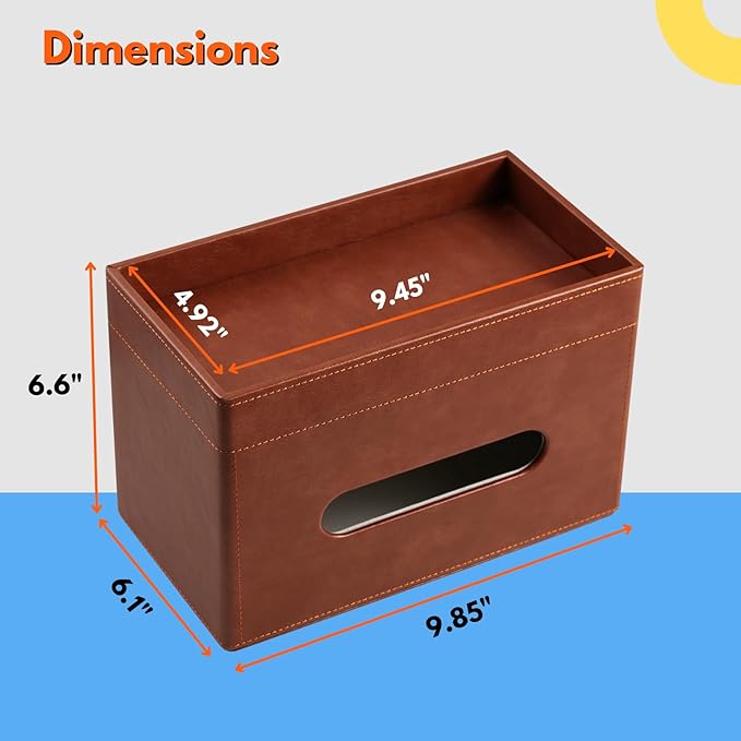 LAMOTI Rectangular Tissue Box Cover with Storage Tray, Leather Facial Tissue Box Holder for Bathroom, Office Table, Countertop, Night Stand & More (Brown)