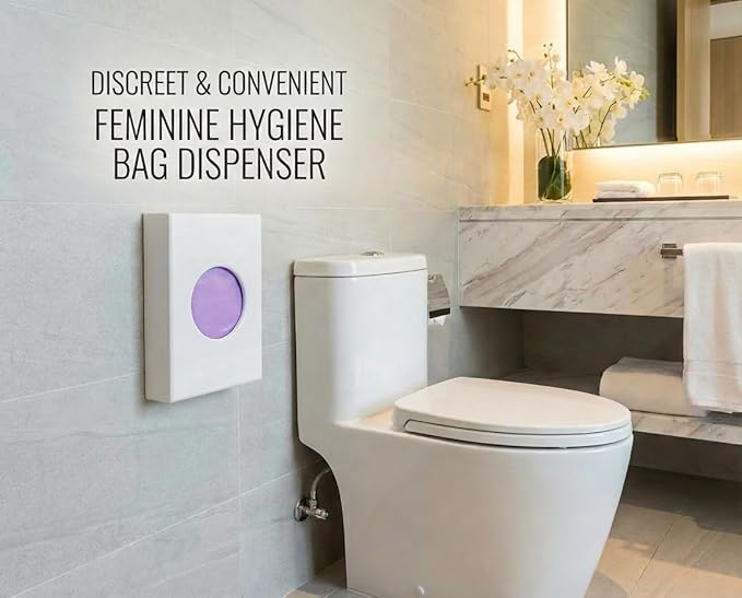 Feminine Hygiene Disposal Bag Dispenser with Refill Bags – Sanitary Napkin & Tampon Disposal System for Restrooms – White