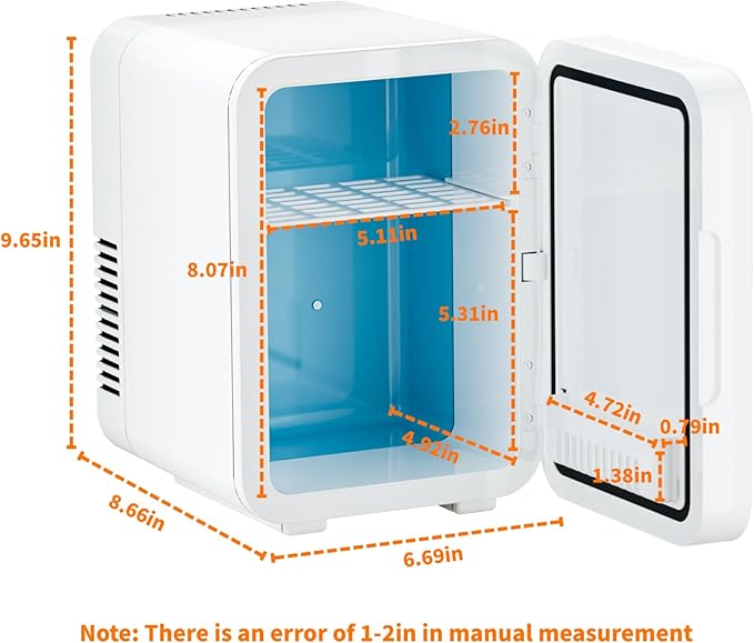 4L Mini Fridge with LED Mirror, Dual Cooling & Warming Function, 3L/6 Cans Capacity, Ultra-Quiet Portable Refrigerator for Skincare, Makeup, Car and Home Use