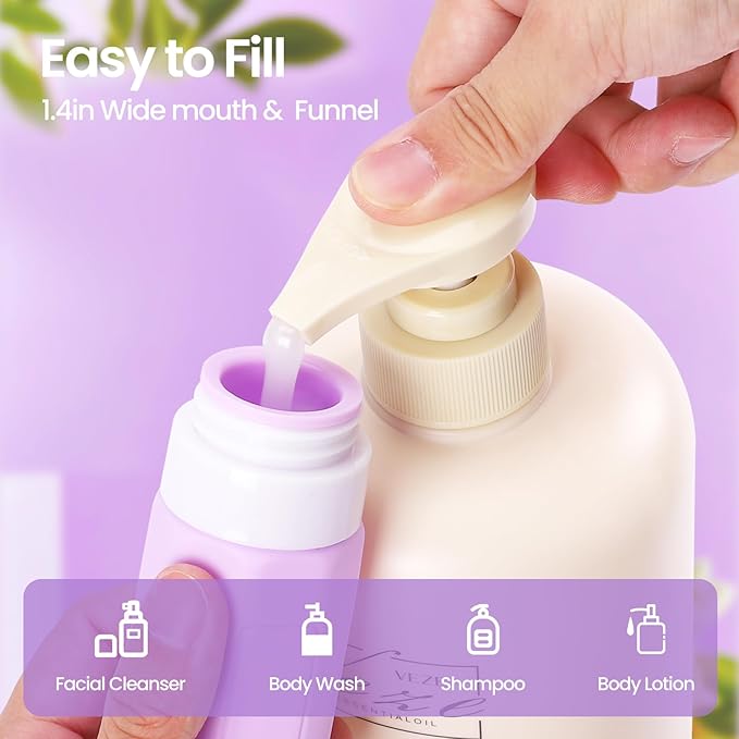 Redfly 17PCS Travel Bottles for Toiletries, TSA Approved Travel Size Containers, Leak Proof Travel Containers for Toiletries, Silicone Travel Kit for Shampoo, Conditioner, Lotion & Creams Purple