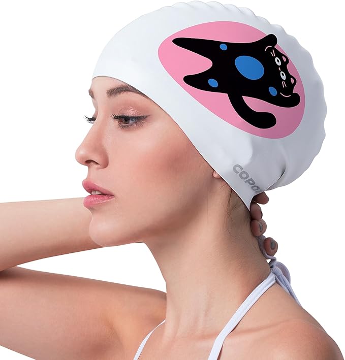 COPOZZ Women‘s Swim Cap for All Hair - Large, Comfortable Silicone Swimming Cap, Waterproof Design for Long, Short, Thick & Curly Hair | Secure & Comfortable Fit