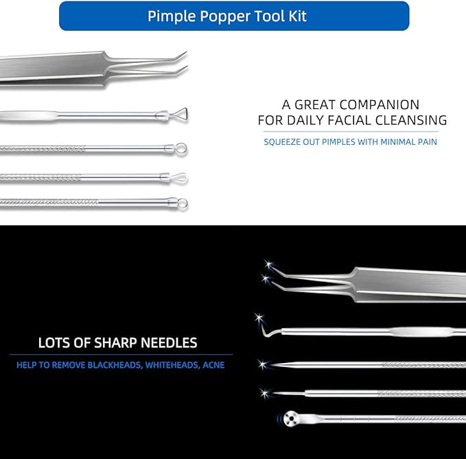 Blackhead Remover Tool Pimple Popper Tool Kit 5 Pack Blackhead Extractor Tools with Case Comedone Zit Acne Blemish Whitehead Removal Kit Professional Stainless Steel Extractor Tools for Face Nose