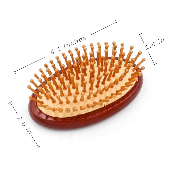 Natural Bamboo Brush for Hair Growth, Bamboo Scalp Massager, Detangling Brush for Women, Wood Hair Massager,Travel Size (Brown Rose)