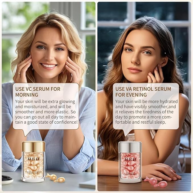HKH Retinol Serum Capsules for Face: 48 Caps Anti-Aging Wrinkle Skincare Night Serum - Vitamin A & E Facial Oil for Women - Firming Smoothing & Skin Hydration & Moisturization - Travel-Friendly