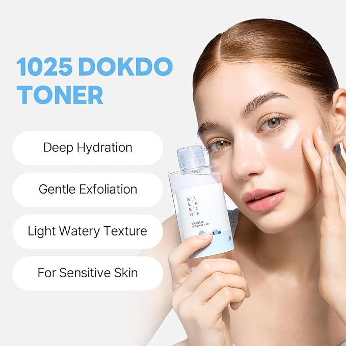 ROUND LAB 1025 Dokdo Toner 16.91 Fl Oz, Oil Control and Reduces Excess Sebum, Gentle Exfoliating Facial Toner, Deep Sea Water for Moisturization, Soft Finish Without Stickiness, Korean Skin Care