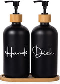 17 oz Hand Soap Dispenser Empty Glass Lotion Pump Bottles, Refillable Liquid Dish Soap Bottles for Bathroom, Kitchen Sink, Black, 2 Pack