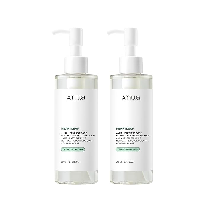 ANUA Heartleaf Pore Cleansing Oil MILD, Sensitive Skin Face Wash, Oil Cleanser for Face, Makeup Blackhead Remover, Korean Skin Care, Non-Comedogenic, Fragrance Free (6.76 fl oz) (Pack of 2)