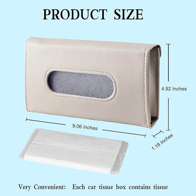 Car Tissue Holder, 2 Pack Sun Visor Napkin Holder, Premium PU Leather, Car Mask Holder for Sun Visor Vehicle, with Tissue Refill, Black&Beige