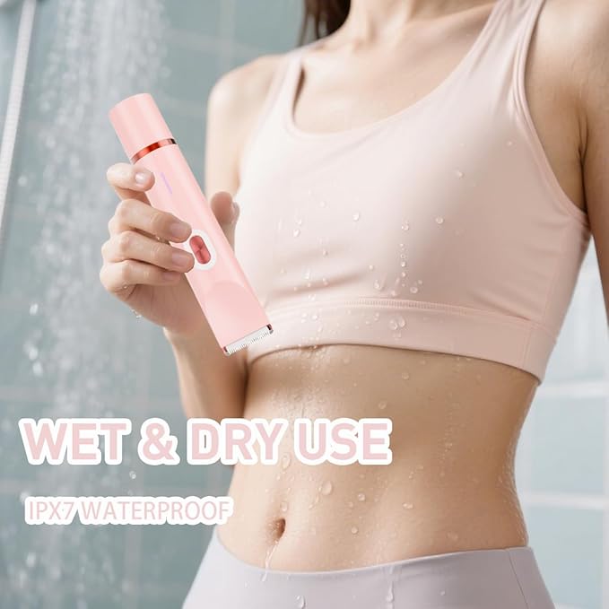 Bikini Trimmer for Women,2-in-1 Electric Razors for Womens with Painless Ceramic Blades,Waterproof Wet & Dry Use,Rechargeable Dual Head Electric Shaver for Pubic Legs Underarm Face Hairs& Body