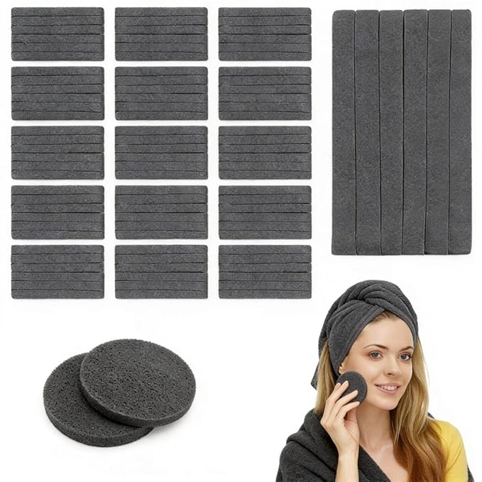 120 PCS Compressed Facial Sponges, Natural Cellulose Face Cleaning Pads, Professional Spa-Grade Makeup Remover Sponges for Daily Cleansing,Compact Travel-Friendly Skincare Essentials (black)