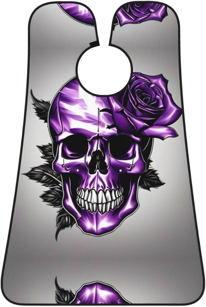 Purple Rose And Skull Print Beard Bib Shaving Apron, Beard Hair Trimming Cape Gift For Dad