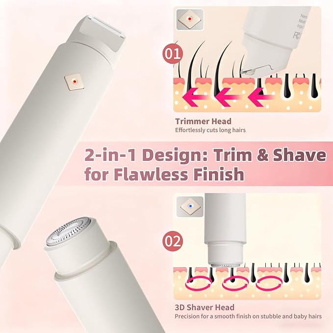 Bikini Trimmer for Women, Cordless Dual-Head Electric Razor Painless Hair Removal, Waterproof Lady Dermave Shaver for Body Facial Bikini Private Area (White)