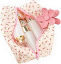 Floral Makeup Bag,Floral Quilted Makeup Pouch,Large Cosmetic Bag,Fashionable Travel Makeup Pouch, Cute Pink Makeup Bag,Puffy Coquette Make up Bag, Attractive Quilted Make up Bag