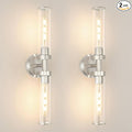 Brushed Nickel Wall Sconces Set of 2, Modern Bathroom Vanity Lights for Mirror, Hardwired Glass Wall Light Fixtures with E26 Base (Bulbs Required) for Bathroom, Bedroom, Hallway, 22.05 Inch