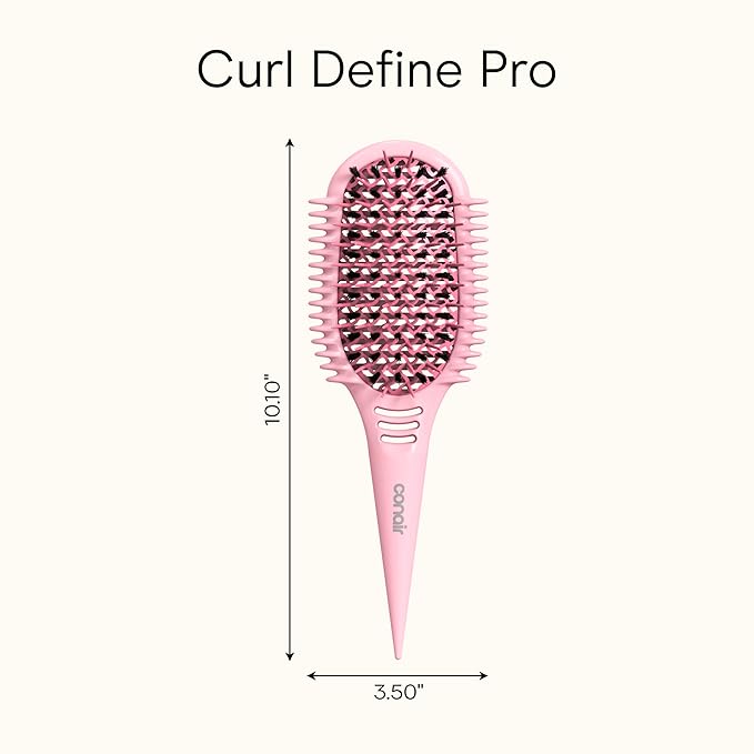 Conair Curl Define Pro Hair Brush for Curly Hair, For Longer Hair with Tight Curls, Dual Vents with Continuous Grooves, Mixed Bristles for Frizz-Free Detangling, Smoothing, and Curl Definition