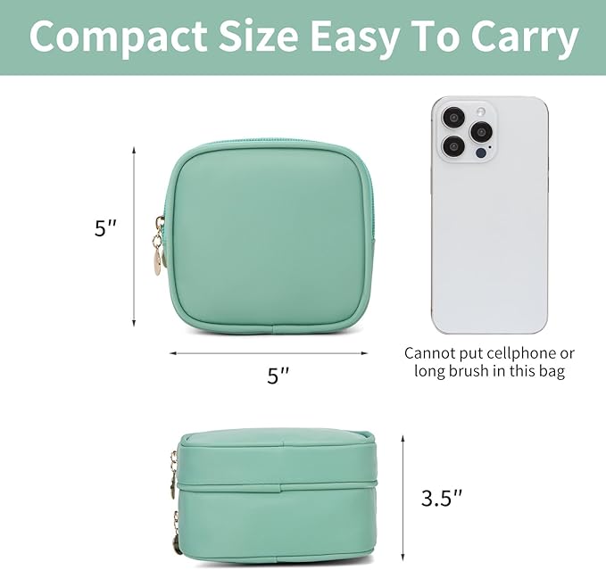 Small Makeup Pouch, Double Zipper Cosmetic Bag, Travel Makeup Bag, Cute Makeup Bag for Purse, Mini Toiletry Bag (mint green)