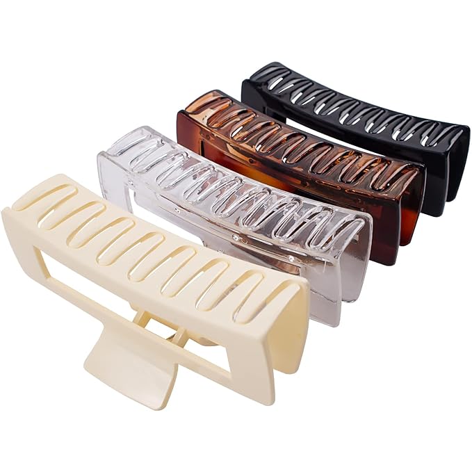 4 Pack Extra Large Hair Claw for Women, 5'' Strong Hold Bright Clamps for Thick and Long Hair, 90's Non-slip Square Jaw Clips for Curly Hair,