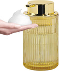 Foaming Soap Dispenser, 12 Oz Amber Glass Foam Hand Soap Dispenser, Refillable Glass Foam Pump Bottle Container Decorative Slim Ribbed Bottle for Bathroom and Kitchen