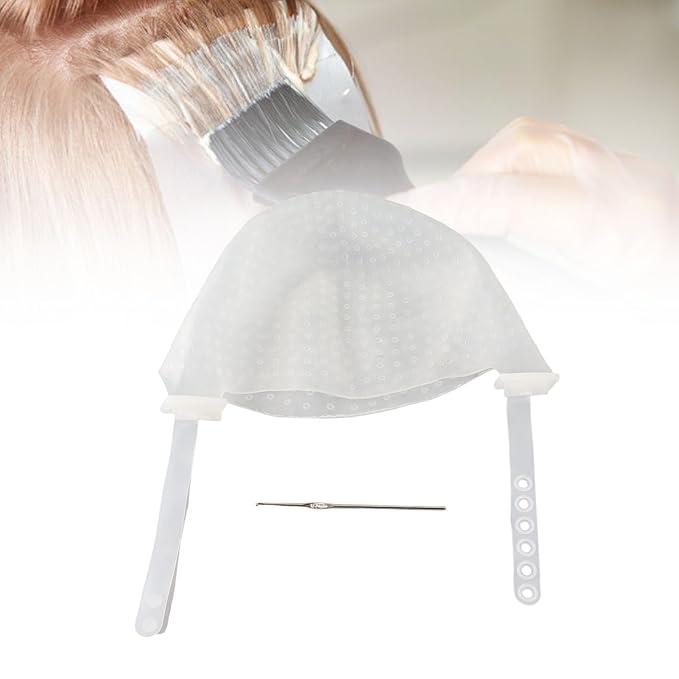 Silicone Hair Highlighting Cap Reusable, DIY Hair Coloring Dyeing Hat with Adjustable Strap, Highlight Cap Tool for Home & Salon Use (White)