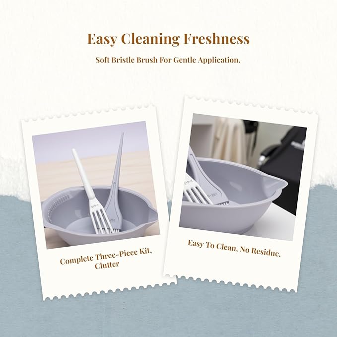 3-Piece Hair Dye Coloring Kit with Mixing Bowl, Brush, Stirrer, Grey
