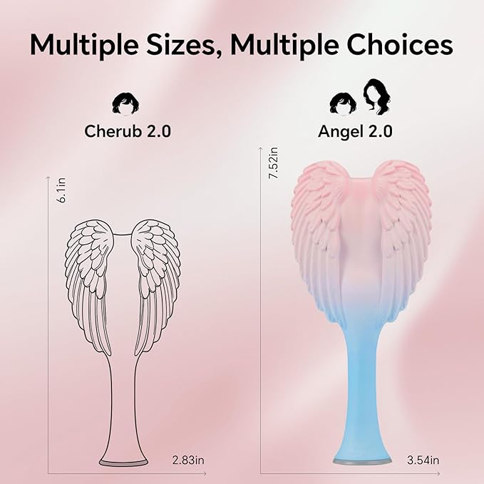 Detangling Hair Brush - Anti Static Angel Wing Hair Brush with Soft & Flexible Bristle for Straight & Wavy Hair - Tangle Angel Hair Detangler Brushes for Blow Drying & Shower - Two Tone Pink Blue