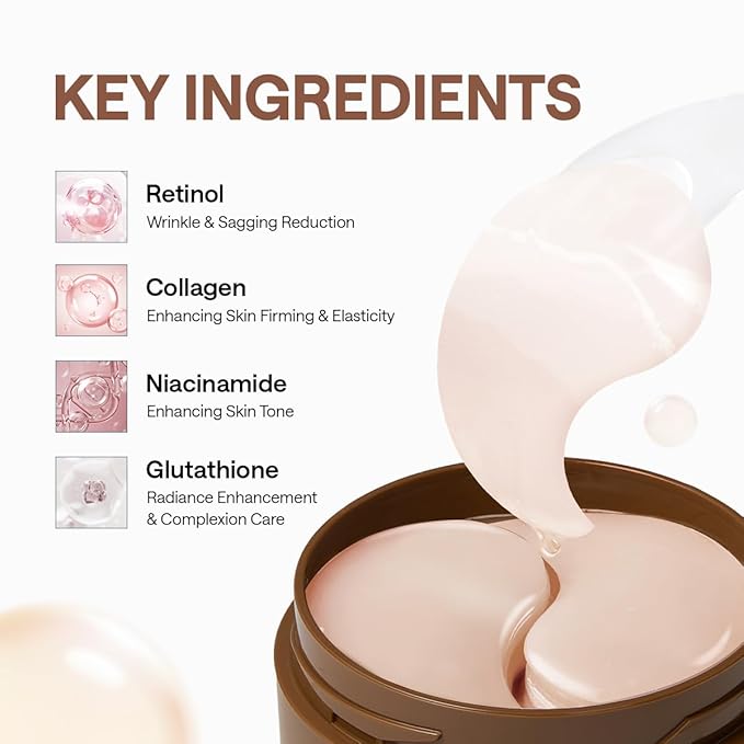 Mediheal Retinol Collagen Under Eye Patches - Korean Hydrogel Eye Pads (60 patches) with 95% Retinol & 5 Micro Collagen. Nourishing & Non Irritating Eye Gel Mask. Sealing Cap & Spatula Included.