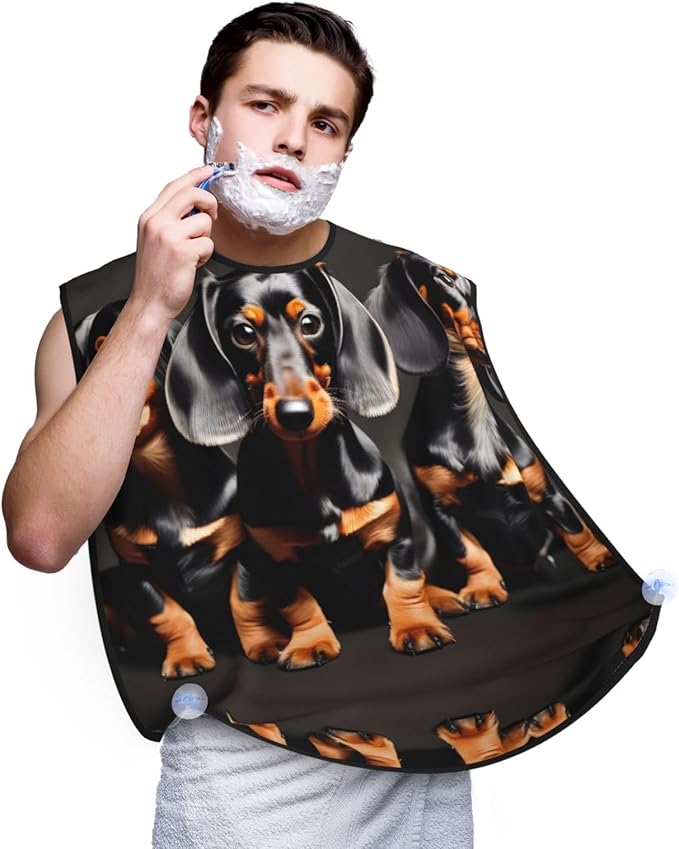 Three Dachshunds Print Beard Bib Shaving Apron, Beard Hair Trimming Cape Gift For Dad