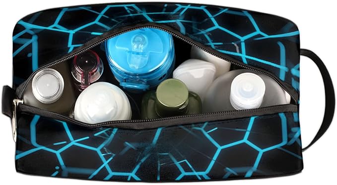 Futuristic Style Soccer Ball Kids Toiletry Bag for Boys Girls, Cosmetic Makeup Bag with Handle, Travel Shaving Kit Organizer, Waterproof Portable Wash Bag for Gym Vacation Camping Sports