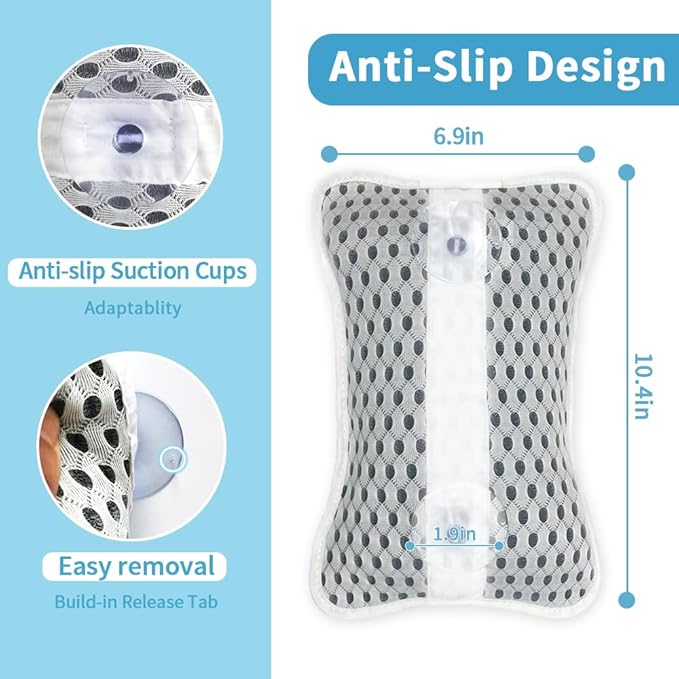 Luxury Bath Pillows for Tub, Slip Resistant Waterproof Bath Pillows for Tub Neck and Back Support with 2 Strong Suction Cups, Relaxing Spa Essentials