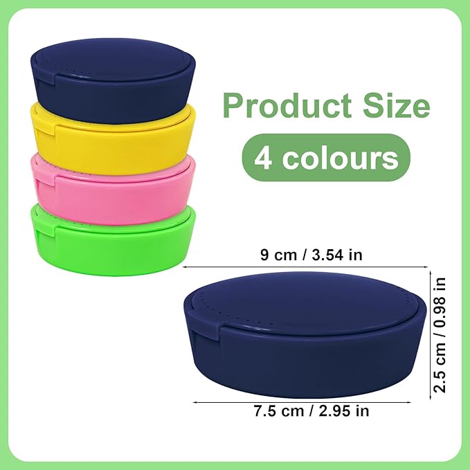 Plastic Cotton Round Holder with Mirror 4 Pack Cosmetic Cotton Pad Holder Portable Travel and Sealed Suitable for Makeup Remover, Beads, Jewelry, Crafts (4 Colors (Blue, Pink, Green, Yellow))