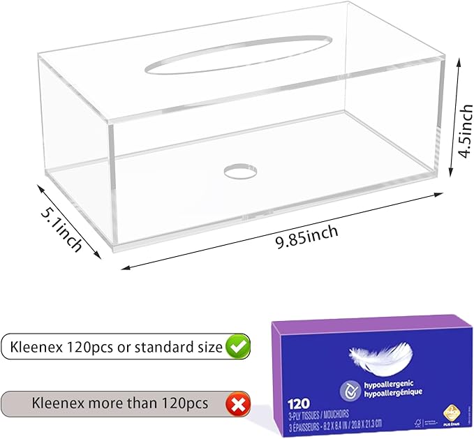 Acrylic Tissue Box Cover, Clear Tissue Box Holder, PITBVO Facial Napkin Dispenser Holder Case Dryer Sheet Holder for Car, Bathroom, Kitchen, Office, Living Room, Home, Laundry, Counter Hotel Use
