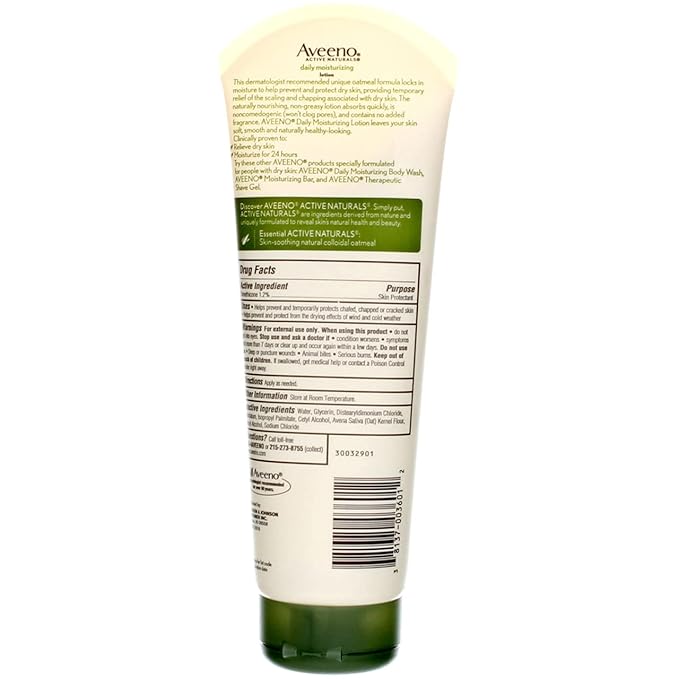 Aveeno Daily Moisturizing Body Lotion with Soothing Oat and Rich Emollients to Nourish Dry Skin, Fragrance-Free, 8 fl. oz (Pack of 2)