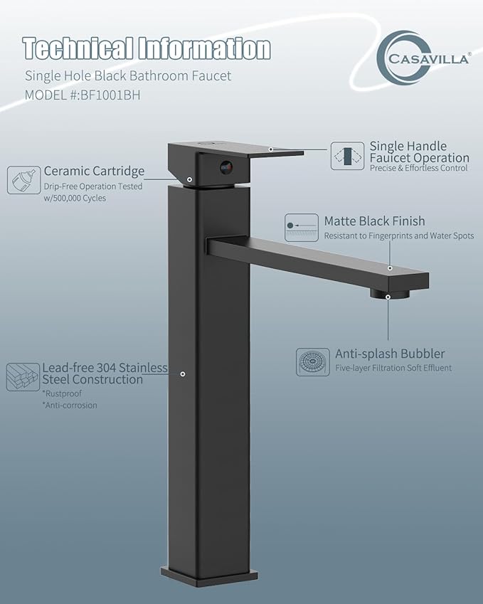 Bathroom Faucets(2 Sets),Matte Black Bathroom Faucet with Pop-up Drain and Supply Hoses,Single Hole High Barrel Vanity Faucet for Vessel Sink,Single Handle Stainless Steel RV Faucet