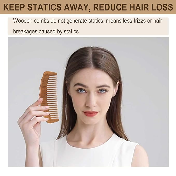 2 Pack Wooden Comb, Beard Comb for Men, Hair Combs for Women - Green Sandalwood